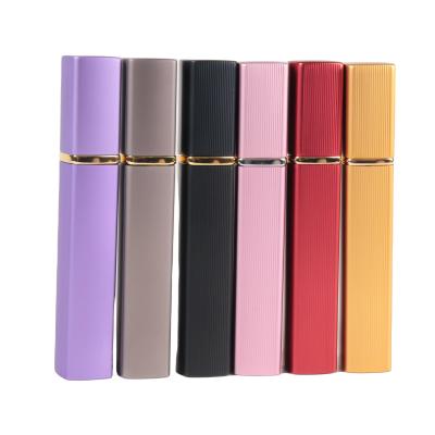 China Personal Care 12ML Straight Striped Square Aluminum Perfume Glass Bottle Portable Perfume Dispenser Bottle for sale