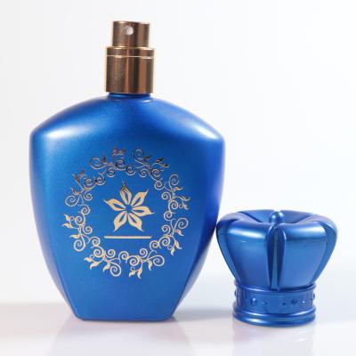 China PT407TJ-50ML Cosmetic Bronzing Blue Glass Bottle 50ml Cosmetics Printing Perfume Split Spray Bottle for sale