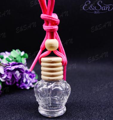 China FM686-6ML Wholesale PERFUME Wooden Cap With Rope Clear Glass Car Perfume Empty Bottle Diffuse Hanging Hot Stock for sale