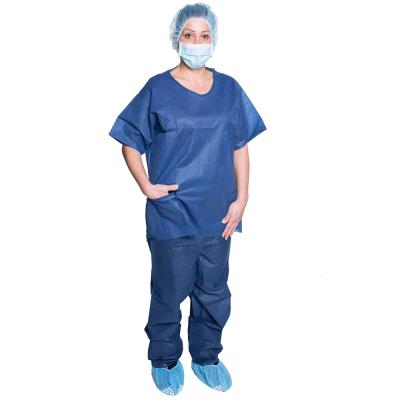 China Antistatic Disposable Nonwoven Sms Scrub Medical Suit Gown With Short Sleeve Hospital Uniform for sale