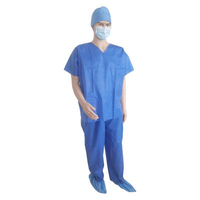 China Disposable Hospital PP/SMS Patient Gown Suit Scrub Suits, Pajamas, Patient Gown with V-Collar or Round Collar for sale