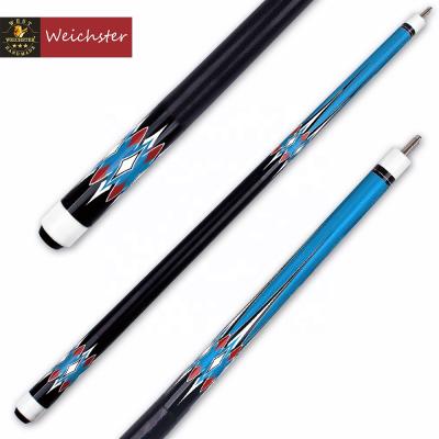 China Weichster Maple 1/2 11mm Split Shaft Decal Pool Billiards Blue Pool Cue Stick for sale