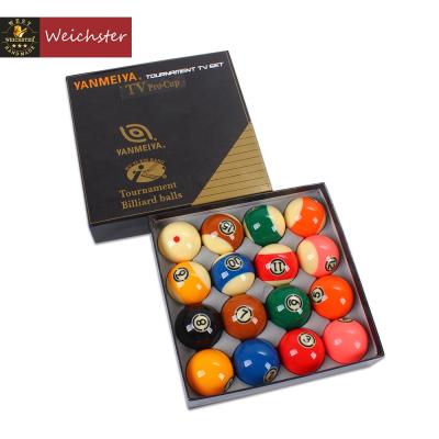 China Resin Billiard Pool Balls Set YANMEIYA Black Tournament TV ProCup Number Ball Set 16 Balls 2-1/4