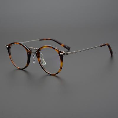 China For Reading Glasses Pure Titanium Glasses Frame Vintage Round-Frame Acetate Unisex Eyeglasses Frame for sale