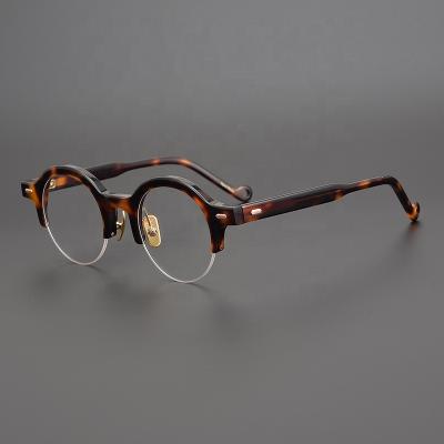 China High-density thick edge glass frame men's and women's half frame stainless steel metal glass plate retro reading glass for sale