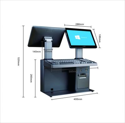 China A supermarket/restaurant/hotel New All in one dual screen pos machine built in printer QR Code scanner and keyboard pos system for supermarket for sale