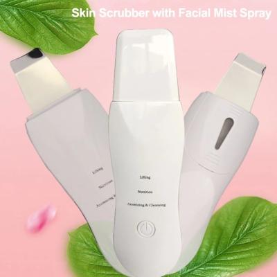 China Other Newest 2 in 1 Portable Facial Blackhead Remover Ultrasonic Pore Skin Scrubber with Mist Spray for sale