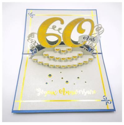 China Europe 3D 60th Anniversary Celebration Greeting Card Luxury Handmade Paper Custom Printing Display Stand for sale