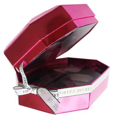 China Recyclable Custom Logo Printing Secret Gift Box Packaging Gift Box Luxury Custom Cosmetics Pink Octagon Gift Box With Ribbon for sale