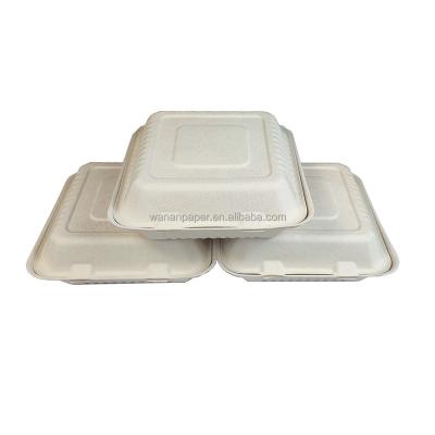 China Sugarcane Occasional Bagasse 9 Inch Fast Food Place Shape Lock Biodegradable Disposable Takeout Box for sale