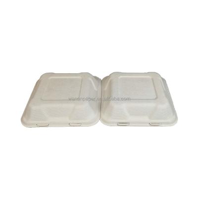 China 6 Inch Sugarcane Bagasse Casual Disposable Biodegradable Fast Food Container Square Shape Hamburger Box for sale