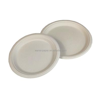 China 7 Inch Biodegradable Bagasse Biodegradable Paper Pulp Plates Accessories Custom Kitchen Occasional Party Customized Logo for sale