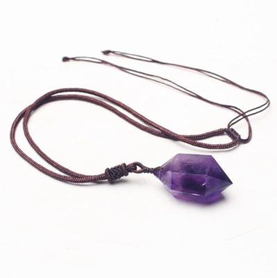 China Handmade Crystal Natural Amethyst Quartz Crystal Pendant Wire Wrapped Quartz Healing Chakra Reiki Charm Volume for sale