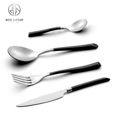 China Hotel Cutlery Stainless Steel Flatware Set Half and Half Sliver Cutlery Set Buffet Cutlery Black for sale