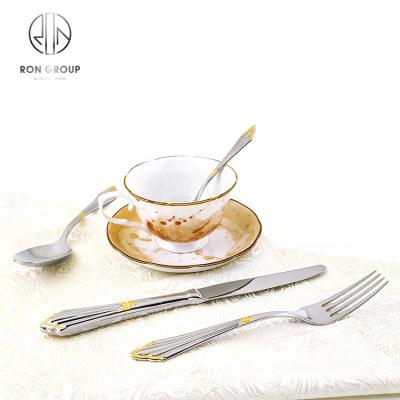 China Viable Wholesale Gold Plated Cutlery Set Restaurant Dinner Flatware Stainless Steel Buffet Cutlery Set for sale