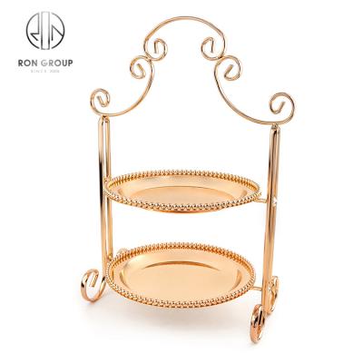 China China Durable Hot Selling Stylish Cake Stand Metal Round Dish Stainless Steel Glod Cake Stand Set for sale