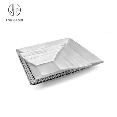 China China Sustainable Professional Manufacture Food Metal Stainless Steel Non-Slip Shallow Silver Square Baking Serving Tray for sale