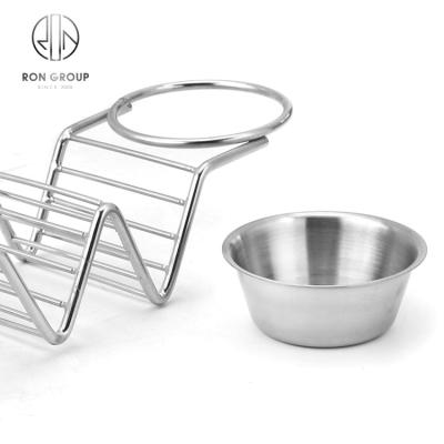 China Minimalist Restaurant Stainless Steel Taco Rack Stand Up Double Sauce Dishes Taco Rack Kitchen Food Rack Rack for sale