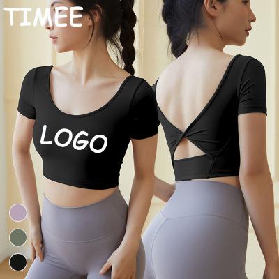 China Breathable Breast Stylish Women Fitness Shirt Yoga Wear Women Sport Yoga Tops Short Sleeve for sale