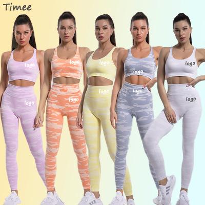 China Seamless Women Breathable Sports Bra Knit Camouflage High Waisted Yoga Sets Gym Fitness Sets for sale