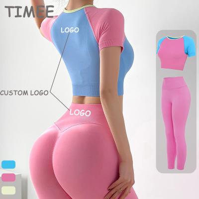 China Breathable Custom Size High Butt Fitness Yoga Lift Up Sets For Women 2 Piece Leggings Yoga Wear Set for sale