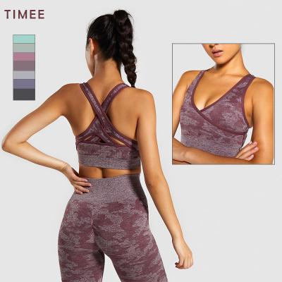 China High Quality Breathable Seamless Bra V Neck Women Shaping Seamless Sports Yoga Bra Girls Camouflage Sports Bra for sale