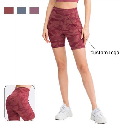 China Breathable Leopard High Waist Yoga Shorts With Pockets Sport Tight Fitness Shorts Stretch Yoga Sports Pants for sale