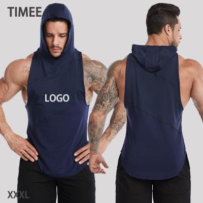 China Mens Breathable Gym Tank Top Custom Vest With Hood Fashion Sports Fitness Sleeveless Running Top for sale