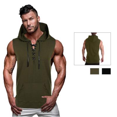 China New Custom Made Mens Casual Hooded Vest Mens Solid Color Tank Top Breathable Sleeveless Hoodie for sale