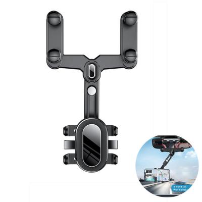 China Best Selling 360 Adjustable Car Rearview Mirror Phone Mount Adjustable Auto Rearview Mirror Clip Bracket Mobile Phone Hanging Holder for sale