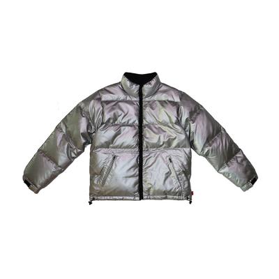 China High Quality DWR Promotion Price Customization Mens Silver Down Logo Tape Bionic Finish Reflective Puffy Jacket for sale