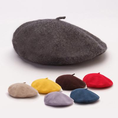 China Custom Made Simple Logo Beret Hats Caps For Ladies Comfortable Fashion High Quality Woolen Wool for sale