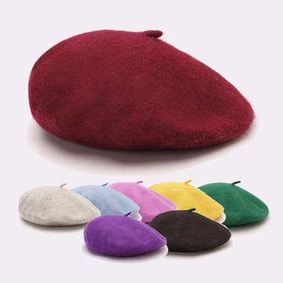 China Fashion Comfortable Wholesale Colorful Artist Women's Wool Classical Plain Beret Hat French Hats for sale