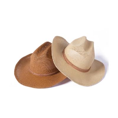 China Cowboy Made 100% Paper Fashionable Sweatband Rope Decoration Straw Hat With Sunproof Supplier Price Logo for sale