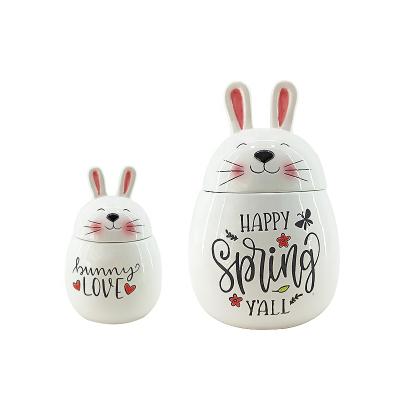 China Easter Bunny Shape Ceramic Cookie Jar Kitchen Stocked Canister Sets For Easter Party for sale