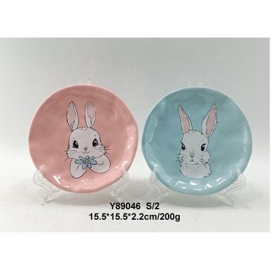 China 2022 10 & 8 & 6 Inch Sustainable Easter Round Ceramic Applique Plates for sale