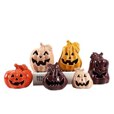 China Halloween Ornament Halloween Party Decoration Led Ceramic Pumpkin Lantern For Party Home Decor for sale