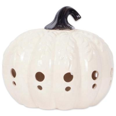 China Festival Decoration Tall White Pumpkin With Leaves Lantern for sale