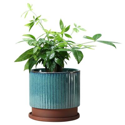 China Chinese Style Tall Ceramic Flower Pot Bottom With Tray for sale