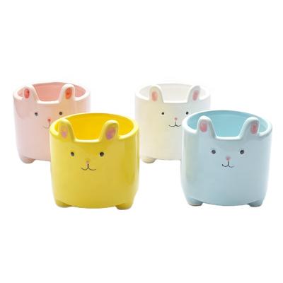 China Cute Cartoon Modern Ceramic Animal Small Flowerpot Rabbit Shape Pots For Plants for sale