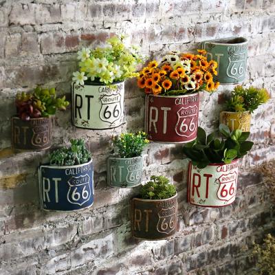 China Retro American Style Cement Flower Pot Wall Hanging for sale