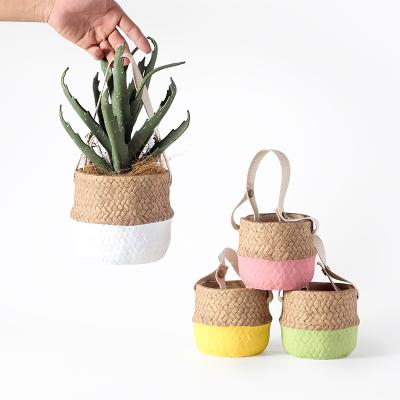 China American retro wind macaroon C.I. style woven basket cement colorful portable flower pot for sale