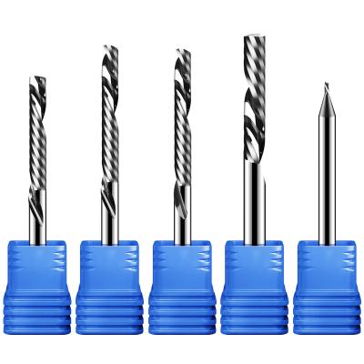 China No Burrs Hot Selling CNC Router Bit Solid Carbide Cutter Through Cut Flute Spiral Single End Mill For PVC Wood Acrylic Aluminum Metal for sale