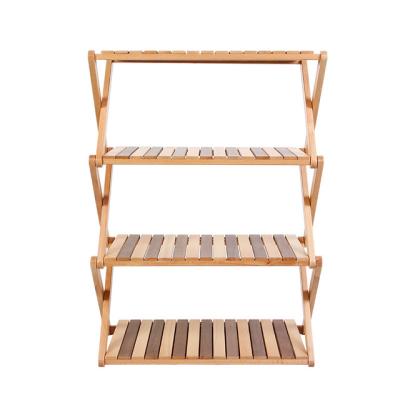 China Natural Portable Folding Outdoor Furniture Rack Storage Shelf Camping Wood Shelves for sale