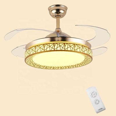 China Modern Invisible 42 Retractable Fan Blades Led Ceiling Fan Light Lamp Chandelier Remote Control Dimmable Light With Retractable Fan for sale