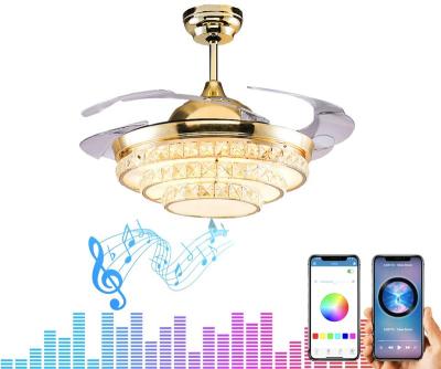 China Modern Ceiling Fans 5 Crystal Blades Motor AC Bldc Metro PCB Remote 40db 240v 3 Speeds Led Bluetooth Speaker Light Control Board for sale