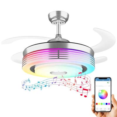 China Low Noise Modern RGB Ceiling Light Fan Led Foldable DC 3w RGB Smart Red Ceiling Fan with UV-C Light and Dicso Lights for sale