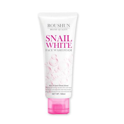 China Roushun Snail Face Wash White Foam Acne Treatment Facial Cleanser Skin Whitening Moisturizing Firming Oil Control for sale