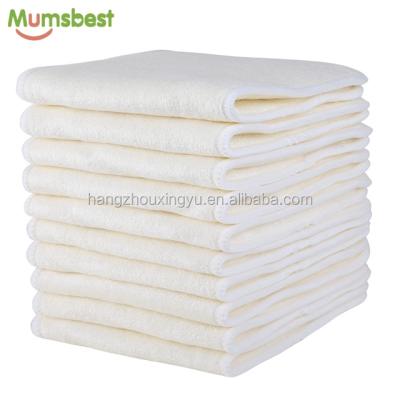 China Mumsbest Embroidered 4 Layers 100% Pure Bamboo Diaper Insert Liners Unbleached Bamboo Baby Diaper Inserts for sale