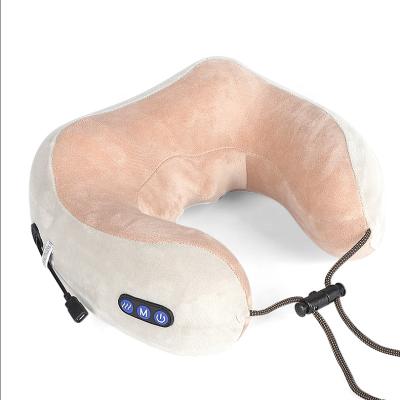 China U Shaped Electric Rechargeable Electric Pillow Travel Massage Pillow Body Vibration Memory Foam Neck Massage for sale